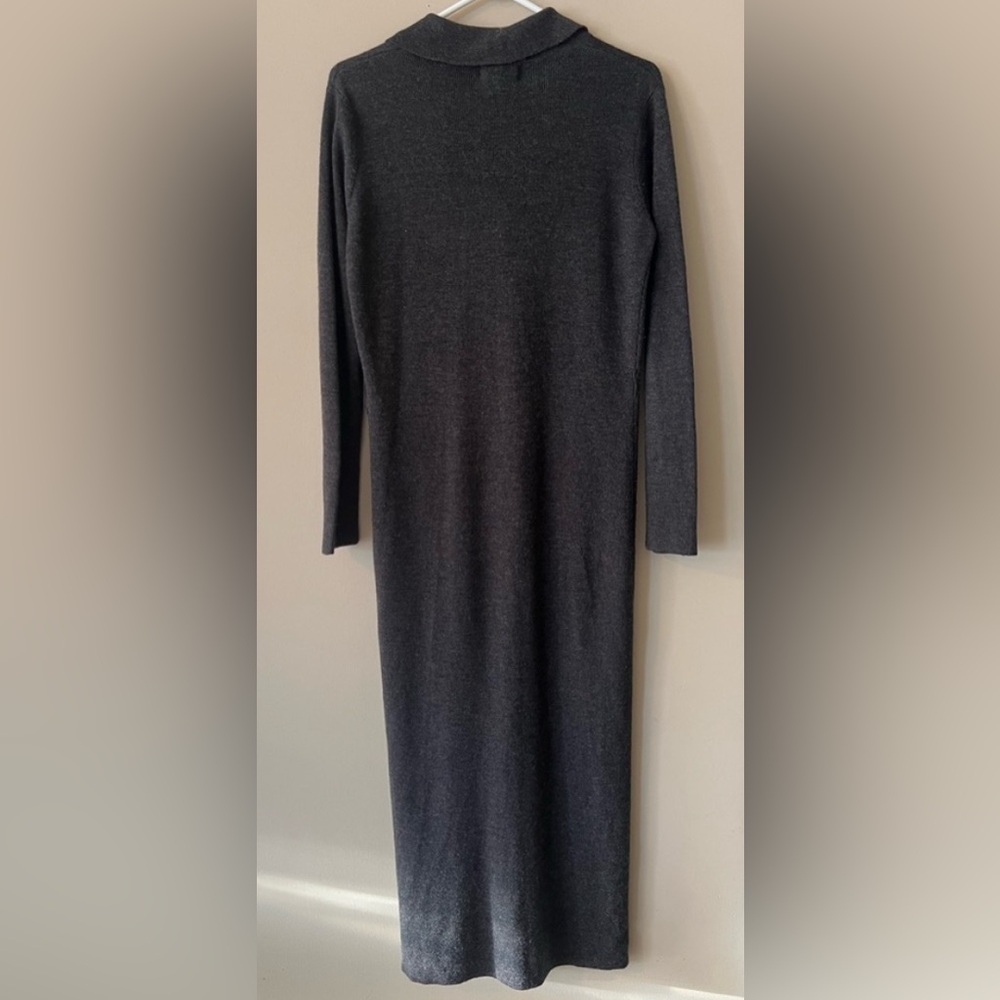 Long Black Button-Front Ribbed Cardigan Sweater - Picture 3 of 7